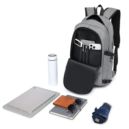 Kono Travel Laptop Backpack with USB Charging Port, Business Anti Theft Slim Sturdy Personal Item Bag, Water Resistant College Computer Daypack for Men & Women Fits 15.6 Inch Notebook, Grey - color: Grey