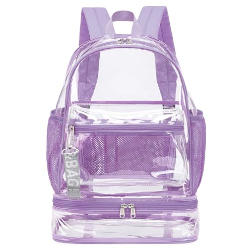 mygreen Clear Backpack with Bottom Compartment for Lunch Box or Shoes, 2-in-1 Design for School, Sports, Work, Stadium, Security, Travel, College Purple - color: Purple With Shoe Compartment