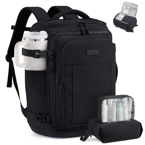 LOVEVOOK Travel Backpack for Women & Men, 25L Airline Approved Personal Item Carry On Backpack, Lightweight with 2 Packing Cubes, Waterproof Daypack for Work, Gym & Weekend Travel, Black - color: Black, size: 25L-3Pcs