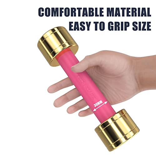 TECHNOAGE Round Dumbbell Sets with Steel Handle, Odorless Neoprene rubber Handle Cover - color: Rose