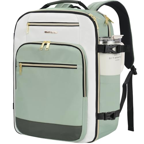 EMPSIGN 40L Travel Backpack for Women & Men, Airline Approved Carry On Backpack, TSA Personal Item Bag Waterproof, Overnight Weekender Essentials Backpacks for Business fits 17" Laptop, Light Green - color: Beige/Light Green/Army Green