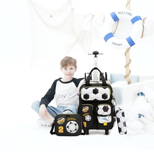 Rolling Backpacks with Wheels for Boys Kids Wheels Backpack Carry on Luggage Travel Suitcase for Boys Ages 6-8 Football - color: B Football