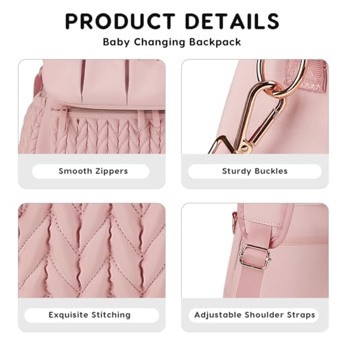 SONARIN Convertible Diaper Bag Backpack Waterproof Nappy Changing Bag Travel Mummy Bag with Changing Pad & Shoulder Strap(Pink) - color: Pink