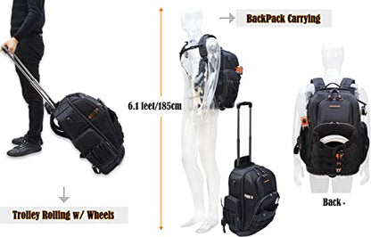 WELKINLAND 72Pockets Rolling Tool backpack, Large tool bag with wheels, Rolling Electrician bag with wheels for men