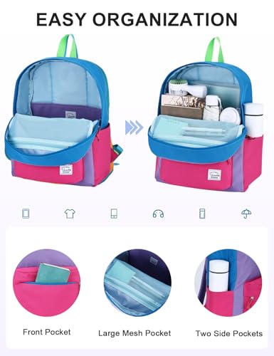 VASCHY Lightweight Backpack for School, Water Resistant Classic Bookbag with Side Pockets for Girls Kids,Teens Violet Rose Pink - color: Violet & Rose Pink