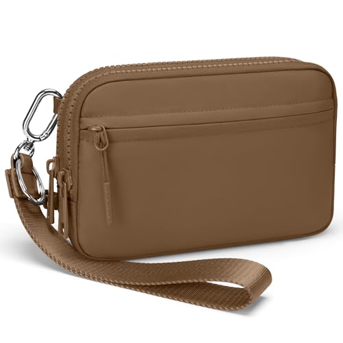 FODOKO Wristlet wallets for women Nylon Quilted Wallet with 4 Zippers,Travel Credit Card,Holder Cell Phone Organizer - color: Brown2