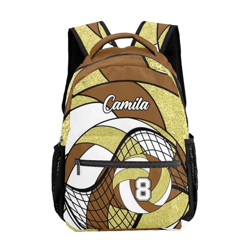 Volleyball Brown Gold Waterproof Backpack Casual School Bags Bookbag Custom Daypack for Birthday Holiday Gift - color: Volleyball Brown Gold