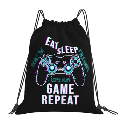 Eat Sleep Game Repeat Unisex Drawstring Backpack Bag Sport Gym Travel Swim Sackpack - color: Eat Sleep Game Repeat