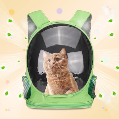 Pet Backpack Carrier, Portable and Ventilated, Oxford Cloth, Dog Cat Travel Bag with Transparent Cover 12.99", (Green, 1 Pcs), Intended for Hiking/Camping/Traveling - color: Green