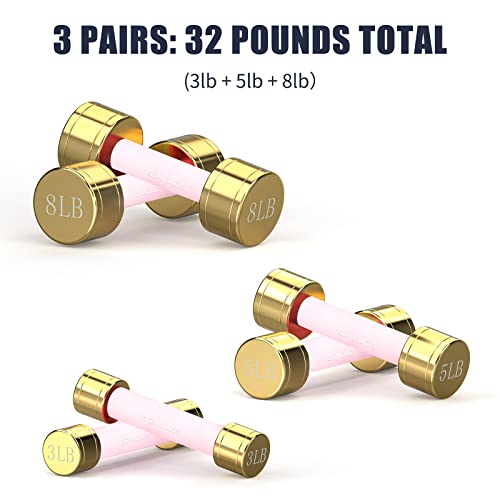 TECHNOAGE Round Dumbbell Sets with Steel Handle, Odorless Neoprene rubber Handle Cover - color: Pink