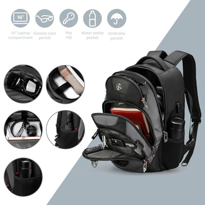 Swissdigital Design Laptop Backpack, Travel Backpack with USB Charging Port Fits 15.6 inches Computer, 31L College School Bookbag for Men, Black/Grey | SD803-02 - color: Grey
