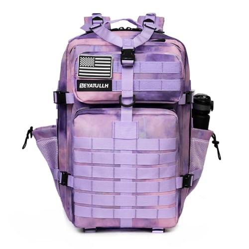 45L Military Tactical Backpack for Men & Women Bug Out Bag Assault pack Molle Daypack Hiking Trekking Rucksack (2.0 side pockets (cloud purple)) - color: 2.0 Side Pockets (Cloud Purple)