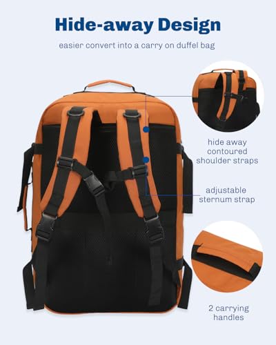 Hynes Eagle 38L Flight Approved Backpack Carry On Travel Bag for Men Women - color: Bronze