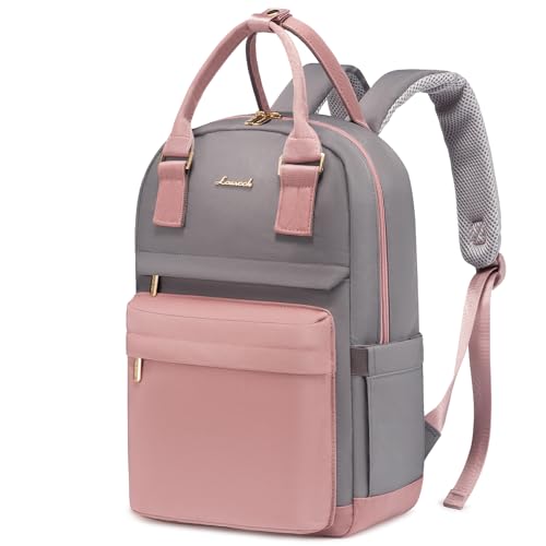 LOVEVOOK Backpack purse for Women, 14 Inch Laptop backpack Cute Waterproof Backpacks Stylish Travel Bags Vintage Daypacks for College Work - color: Pink & Grey, size: 14 Inch
