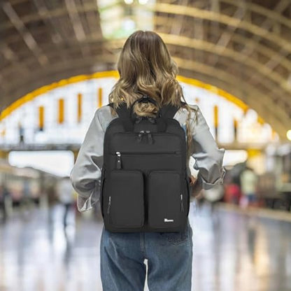 Mancro Travel Backpack for Women with TSA Laptop Compartment, 15.6 Inch Laptop Backpack with Dry-Wet Pocket, Fashion Casual Travel Computer Backpack for Women, Black - color: Black