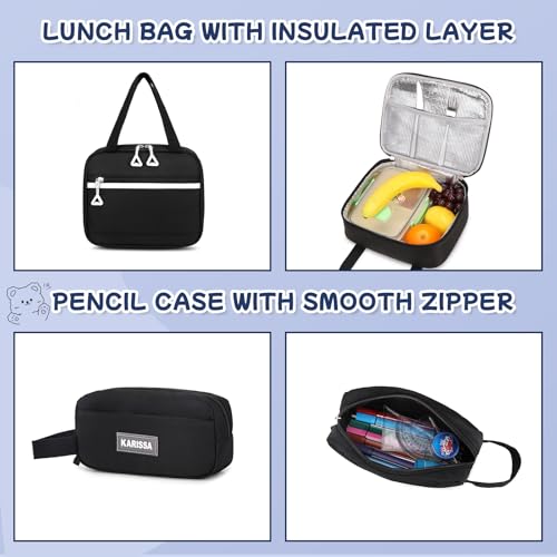 Girls Backpack, 3pcs Sets Kids Backpack for Girls with Anti-theft Back Pocket, Lightweight School Backpacks Water Resistant Lunch Bag with Pencil case for Elementary Primary School, Black - color: Black 3pcs