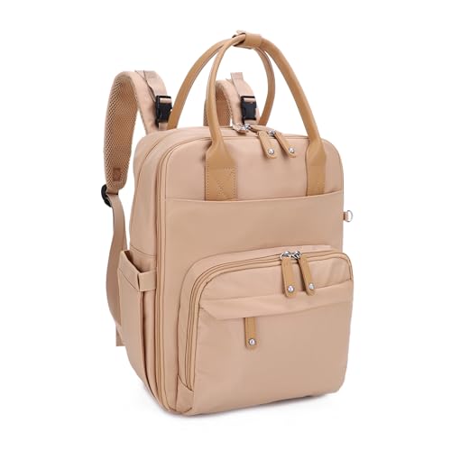 JESSIE & JAMES BeBe CCW Diaper Bag Nylon Backpack Multi Function Diaper Bag with Changing Pad & Stroller Straps_Camel/Camel - color: Camel/Camel