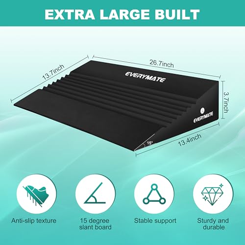 EVERYMATE Squat Wedge, Extra Large Squat Wedge Block, Squat Wedges Weightlifting, Calf Stretching, Slant Board for Squats, Heel Elevated Squat Wedge, Knees Over Toes Squats, Calf Wedge Stretching Block - size: 15 degrees