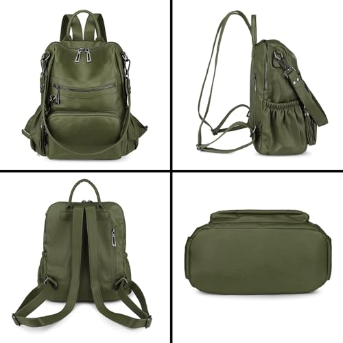 Uromee Backpack Purse for Women Vegan Leather Ladies Fashion Travel Tassel Shoulder Bag Convertible Green bag - color: 0243 Green 2