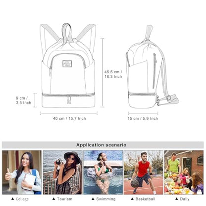 Kamo Drawstring Backpack Bag - Sport Swimming Yoga Backpack with Shoe Compartment, Two Water Bottle Holder for Men Women Large String Backpack Athletic Sackpack for Travel - color: Matcha Green