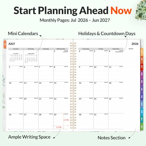 SUNEE Academic Planner 2026-2027 – Weekly & Monthly Planner, July 2026 to June 2027, 8.5"x11", Thick Paper, Tabs, Pockets, Bookmark, Spiral-Bound, Student Teacher Organizer, Greenery - color: Greenery