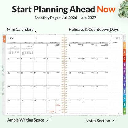 SUNEE Academic Planner 2026-2027 – Weekly & Monthly Planner, July 2026 to June 2027, 8.5"x11", Thick Paper, Tabs, Pockets, Bookmark, Spiral-Bound, Student Teacher Organizer, Greenery - color: Greenery