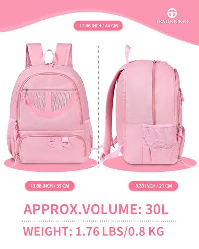 Basketball Bag Backpack for Men Women with Ball & Shoes Compartment 30L Capacity Lightweight Breathable Boys Girls Soccer Ball Bag Backpack Fit Volleyball Football Sports Travel School Gym - color: TK8Pink