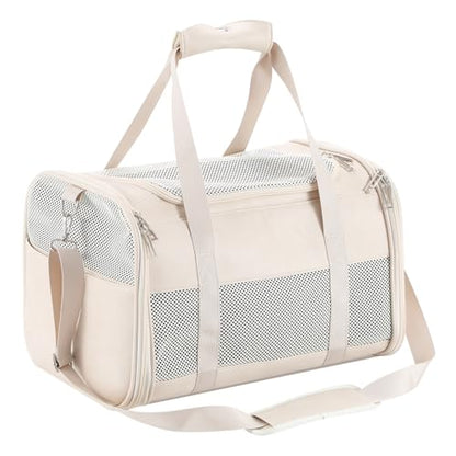 Fashion Leather Dog Carrier, Airline Approved Cat Carrier Soft Sided Pet Bag Carrier Purse for Puppy Kitten Small Animals White - color: White