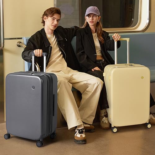 mixi 24 Inch Large Expandable Checked Luggage Suitcase with Spinner Wheels, Hardside Rolling Travel Suitcase PC with TSA Lock, Rock Gray - color: Rock Gray, size: 24in Expandable
