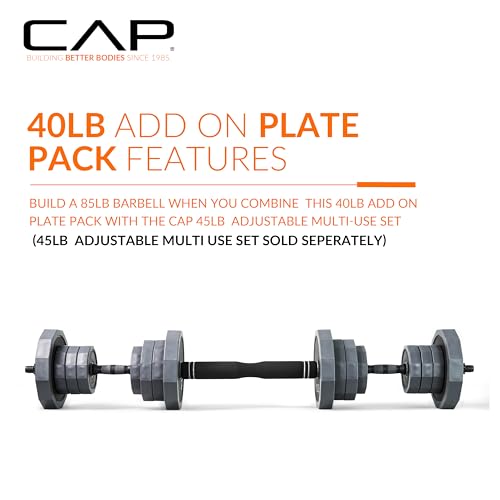CAP Barbell Multi-Use Adjustable Weight Set - Versatile Dumbbell, Barbell & Kettlebell for Full-Body Workouts | 45lb and 66lb options - size: 40 lb Plate Pack Addon