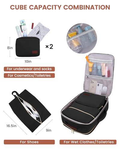 LOVEVOOK 56L Travel Backpack for Women & Men, Airline Approved Carry On Luggage with 3 Packing Cubes, TSA Overnight Bags, Waterproof Personal Item Bag, Weekender Essentials Backpacks fits 17" Laptop - color: Black-grey-brown, size: XX-Large
