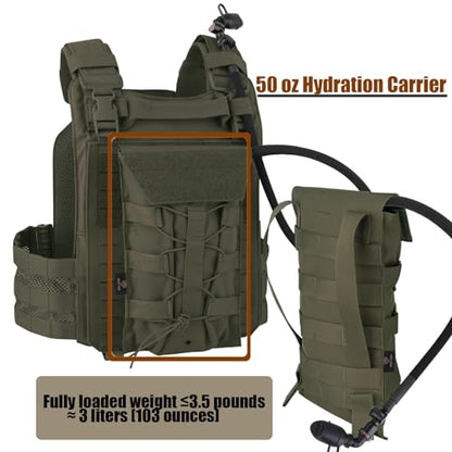 PETAC GEAR 1.5L / 3L Tactical Hydration Pack，Molle Carrier Pouch for 50 oz /100 oz Hydration Bladder Daypack Water Backpack. - color: RG, size: 1.5L bag only