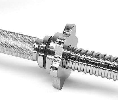 Yes4All Threaded Dumbbell Handles, Adjustable Dumbbell Bar Pair, 14/16/18/24-Inch Sizes, Fits 1" or 1.15" Plates, Non-Slip Grip, Secure Star-Lock Collars - color: 16"- Chrome - Silver, size: 1 inch