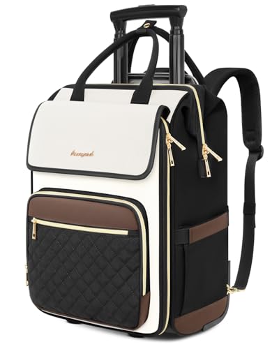 Rolling Backpack for Women, Travel Rolling Laptop Backpack with Wheels, Vertical & Horizontal Storage 2 In 1, Flip-Top Design, Water-Resistant Overnight College Underseat Carry on Luggage, Beige Brown - color: Beige Brown