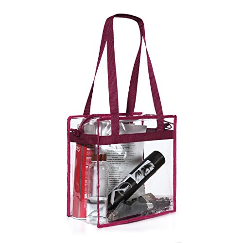 BAGAIL Clear Bags 12x6x12 Stadium Approved Clear Tote Bag with Zipper Closure Crossbody Shoulder Bag with Adjustable Strap - color: Burgundy
