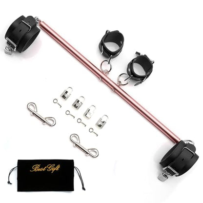 2026 Upgraded Heavy Duty Expandable Spreader Bar – Adjustable PU Straps for Pilates, Yoga - style: Rose+Black