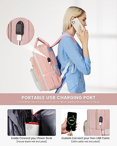 LOVEVOOK Laptop Backpack, D-Pink-Grey, 15.6in Laptop Compartment, 26L Capacity, 18 Pockets, Ergonomic Shoulder Straps, USB Charging Port - color: D-pink-grey, size: 15.6-Inch
