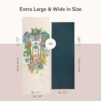 Shakti Warrior Pro Hemp Mat - Artist Designed, Premium Printed Eco-Friendly Non-Slip mat, Great for Regular & Hot Yoga, Pilates, Workouts 72 inch x 24 inch x 3mm Thick - color: Elephant