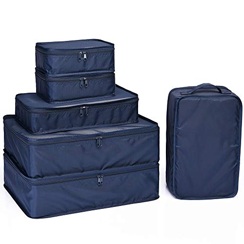 JJ POWER Travel Packing Cubes, Luggage Organizers with Shoe Bag - color: Navy Blue