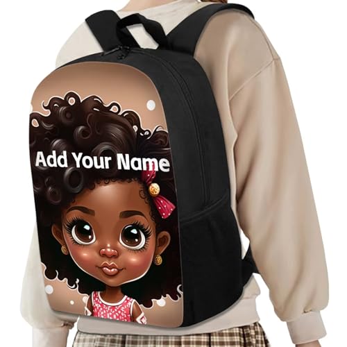 Personaized Backpack for Girls 4-6 Afro Kids Bookbag Custom Name Book Bag for Student 2 Grade/3Rd Grade Black Magic School Bag - color: African Black Girl-17