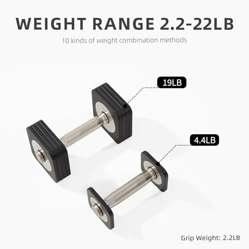 DHT Adjustable Dumbbells, Dumbbell Sets with Rack, Free Weights Dumbbells Set, All-Purpose Fitness, Anti-Rolling, Weights Set for Gym, Home, Office, 2.2-22 lbs, 1 Set - color: Black
