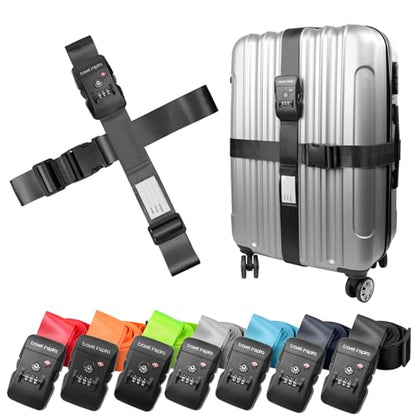 Travel Inspira TSA Accepted Luggage Straps Cross Belt for 20-28 Inch Suitcases Adjustable 103-200cm (40-79 Inch) Nylon Webbing with ABS Quick Release Buckle - color: Cross Black-New