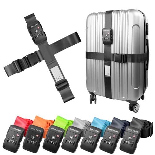 Travel Inspira TSA Accepted Luggage Straps Cross Belt for 20-28 Inch Suitcases Adjustable 103-200cm (40-79 Inch) Nylon Webbing with ABS Quick Release Buckle - color: Cross Black-New