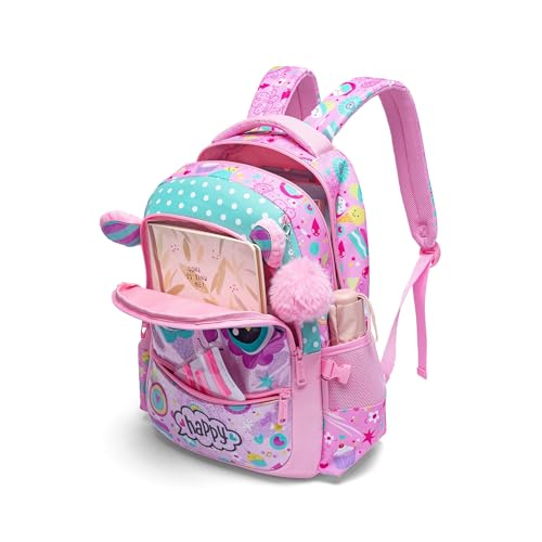 Cute Cat Backpacks for Girls - 2 in 1 Bookbag Set for Elementary & Preschool Students Ages 8-10 - color: Rose Cat