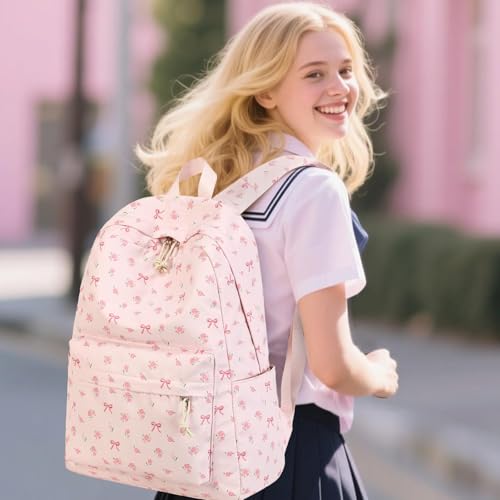Bluboon School Backpack for Teen Girls Women Laptop Backpack College Bookbags Middle School Travel Work Commuter Back Pack - color: Pink Bow Tie