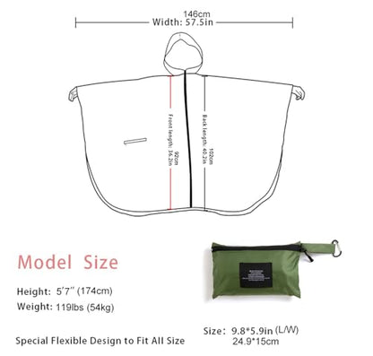 Fashion Hooded Rain Poncho Waterproof Raincoat Jacket with pocket for Women/Men/Adult - color: Army Green