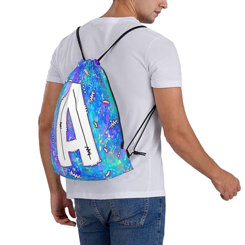 Drawstring Backpack Bag Sport Gym Sackpack Initial Blue Draw String Cinch Bags Bulk String Backpack Storage Bag for Women Men Letters A - color: Letters a