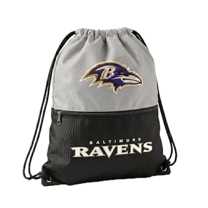 FOCO Baltimore Ravens Big Logo Drawstring Backpack with Zippered Pocket - Limited Edition Ravens Bag - NFL Gear - Officially Licensed Fan Gear - color: Baltimore Ravens