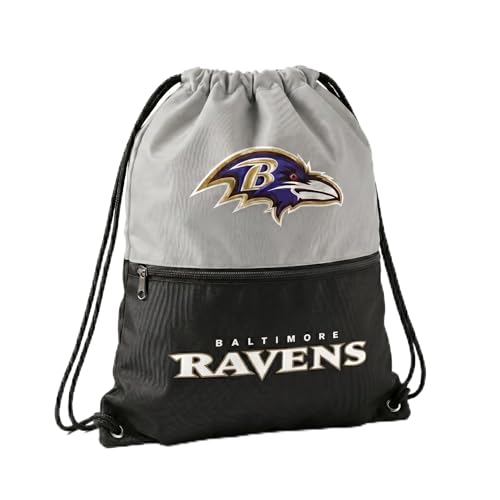 FOCO Baltimore Ravens Big Logo Drawstring Backpack with Zippered Pocket - Limited Edition Ravens Bag - NFL Gear - Officially Licensed Fan Gear - color: Baltimore Ravens