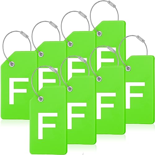 8 Pcs Initial Letter A-Z Luggage Tags Silicone Suitcase Instrument Tag with Name Card and Stainless Steel Loop(Letter F,Green) - size: Letter F, style: Green